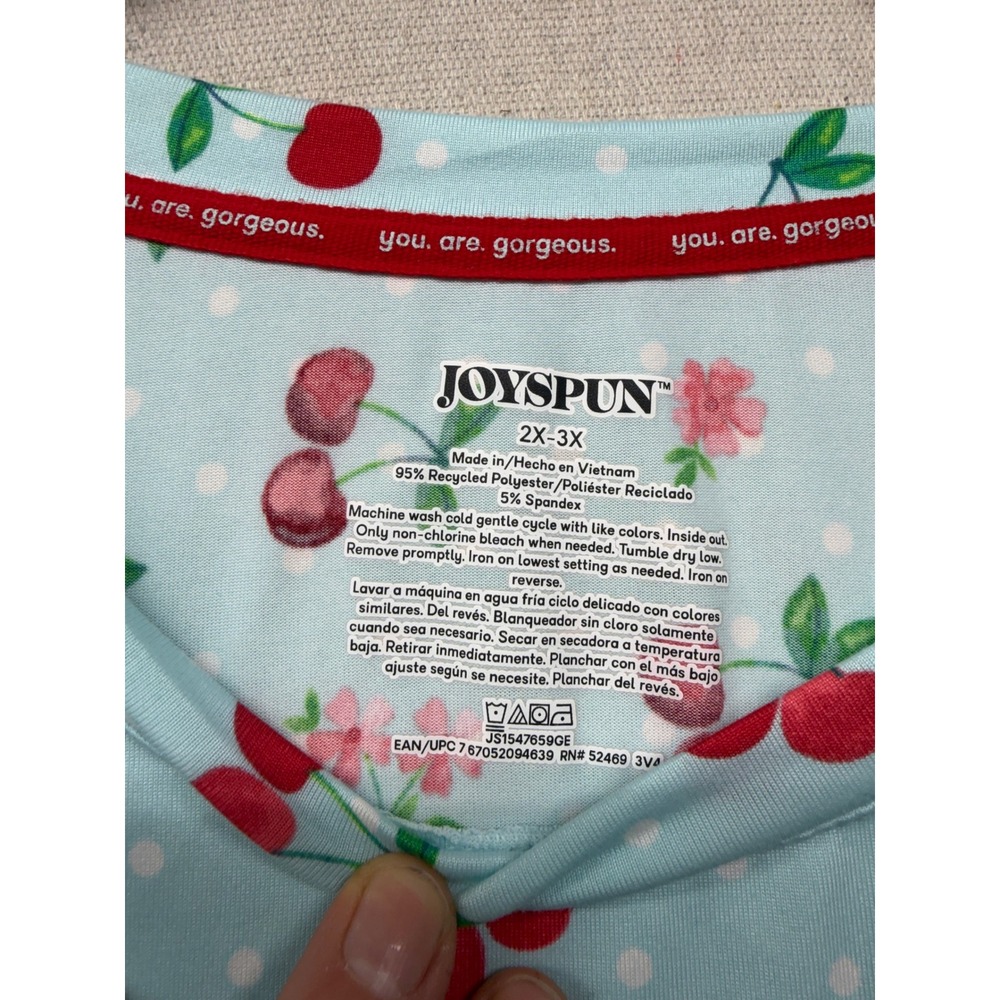 Joyspun Women Plus 2X-3X Cherry Polka Dot Sleep Dress Blue Short Sleeve Pockets - Picture 4 of 9